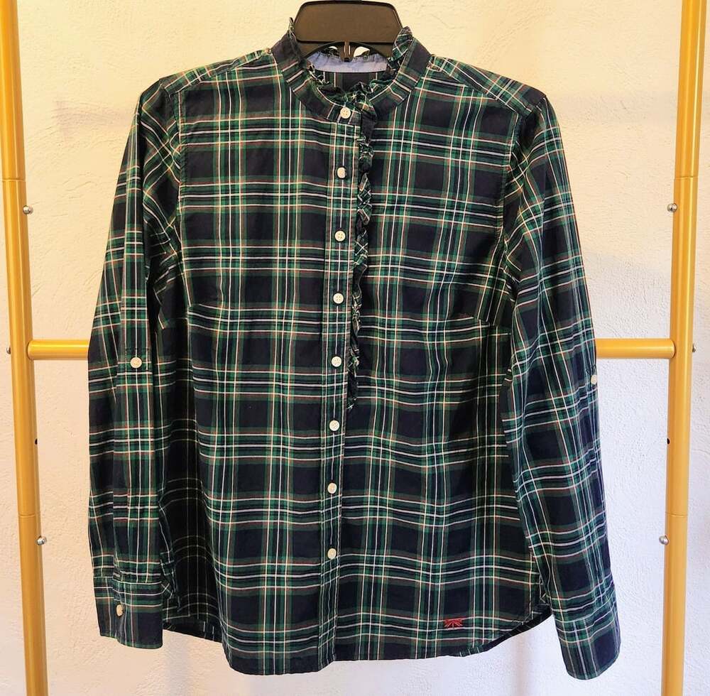 Talbots Plaid Ruffled Button Down Size 8P